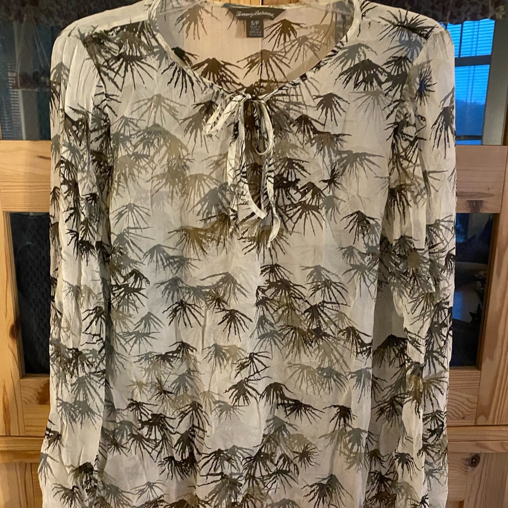 Tommy Bahama Sheer Leaf Print Blouse - Cream and Green